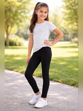 Wonder Nation Girls Black Leggings Size M 7/8 Stretch Cotton Everyday Basic